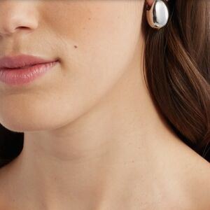 Polished Silver Tone Puffy Huggie Hoop Earrings NWT Statement‎ Earrings